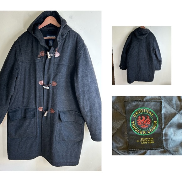 Lands' End Other - Vintage Lands' End 100% Wool Toggle Duffle Coat Men’s XLT Gray Thinsulate Hooded